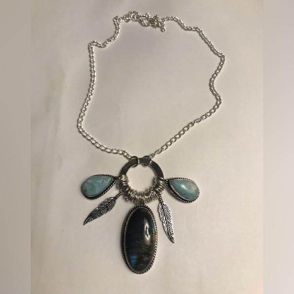 Labradorite Larimar Stamped 925 Sterling Silver Necklace - Picture 2 of 4